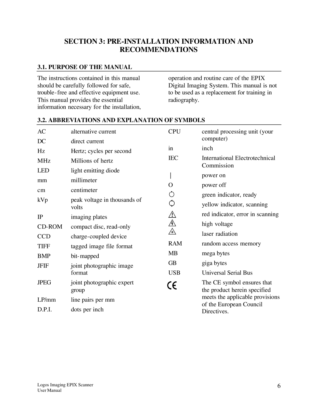 Epson EPIX PRE-INSTALLATION Information Recommendations, Purpose of the Manual, Abbreviations and Explanation of Symbols 