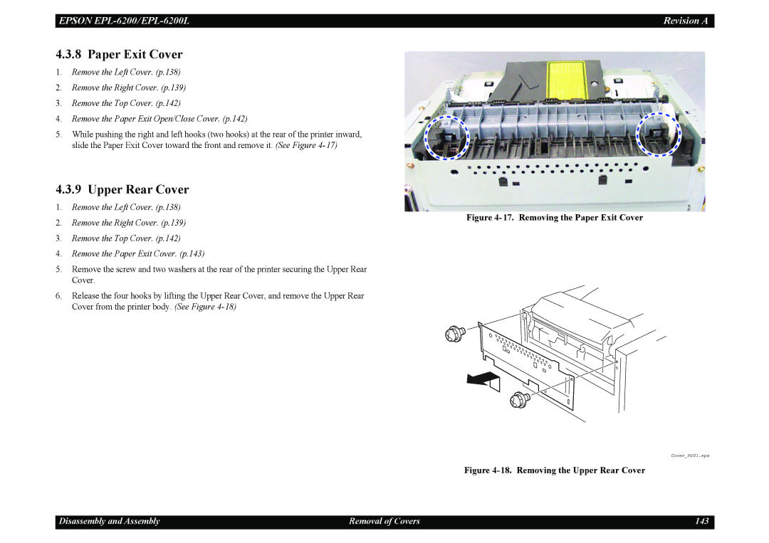 Epson EPL-6200L service manual Paper Exit Cover, Upper Rear Cover 