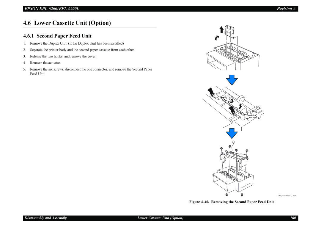 Epson EPL-6200L service manual Lower Cassette Unit Option, Second Paper Feed Unit 