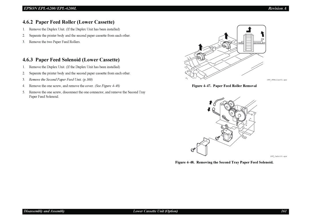 Epson EPL-6200L service manual Paper Feed Roller Lower Cassette, Paper Feed Solenoid Lower Cassette 