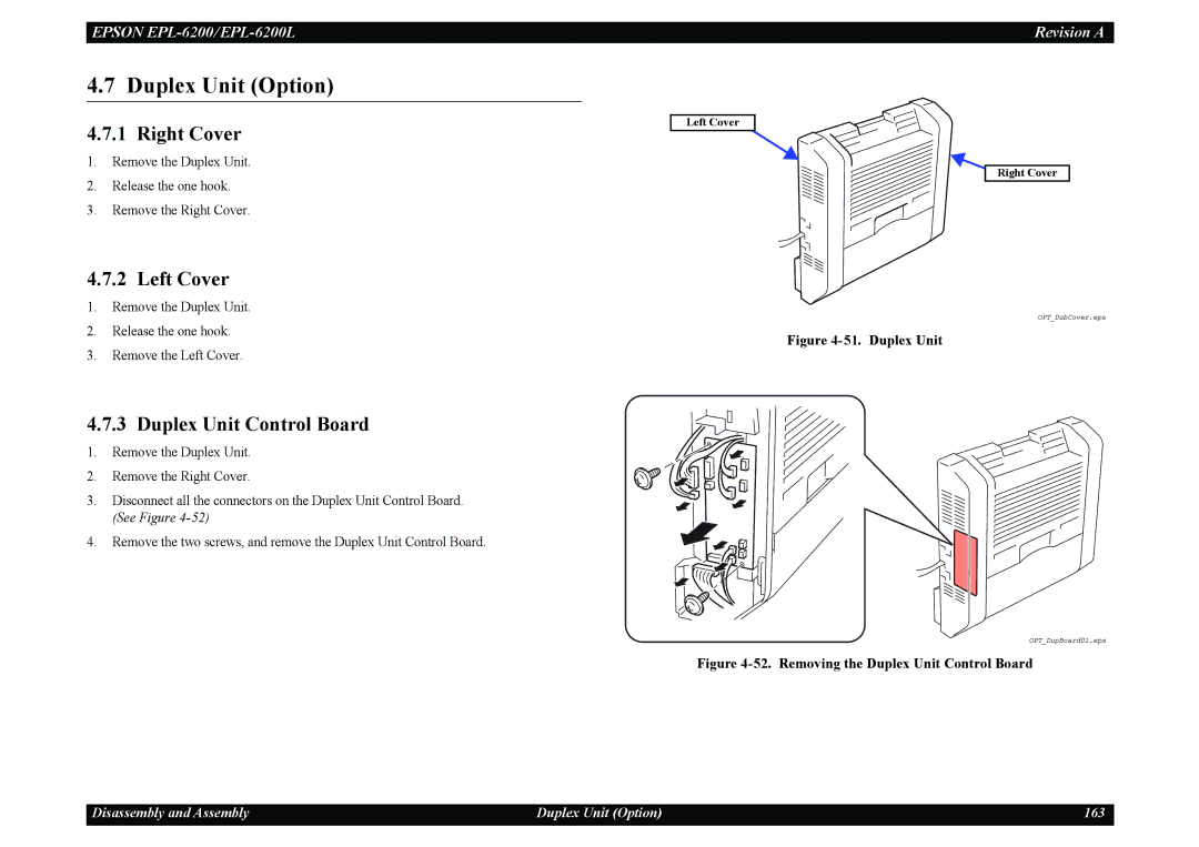 Epson EPL-6200L service manual Duplex Unit Option, Duplex Unit Control Board 