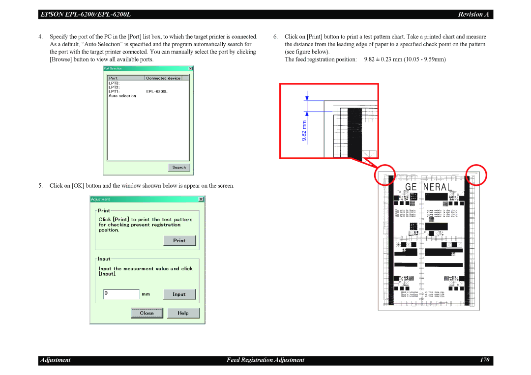 Epson EPL-6200L service manual Adjustment Feed Registration Adjustment 170 