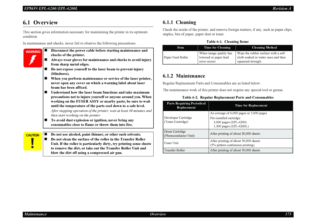 Epson EPL-6200L service manual Cleaning, Maintenance 