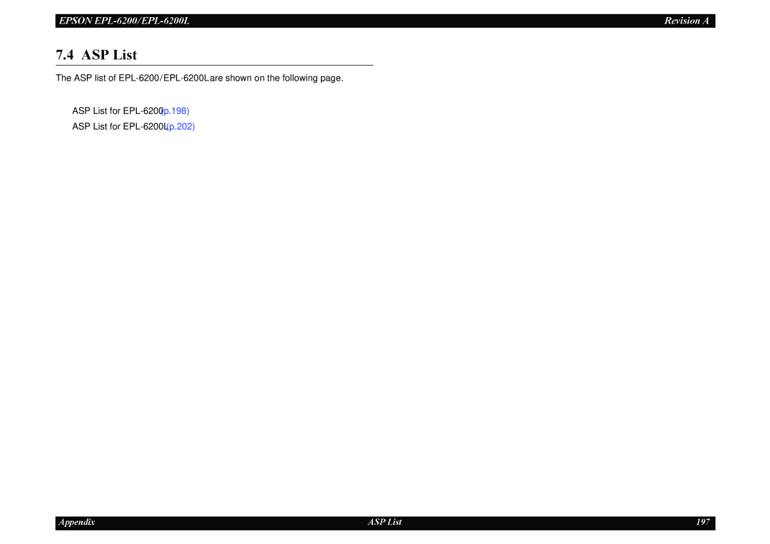 Epson EPL-6200L service manual ASP List 