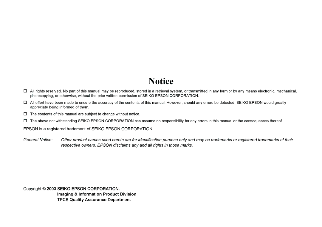Epson EPL-6200L service manual General Notice 