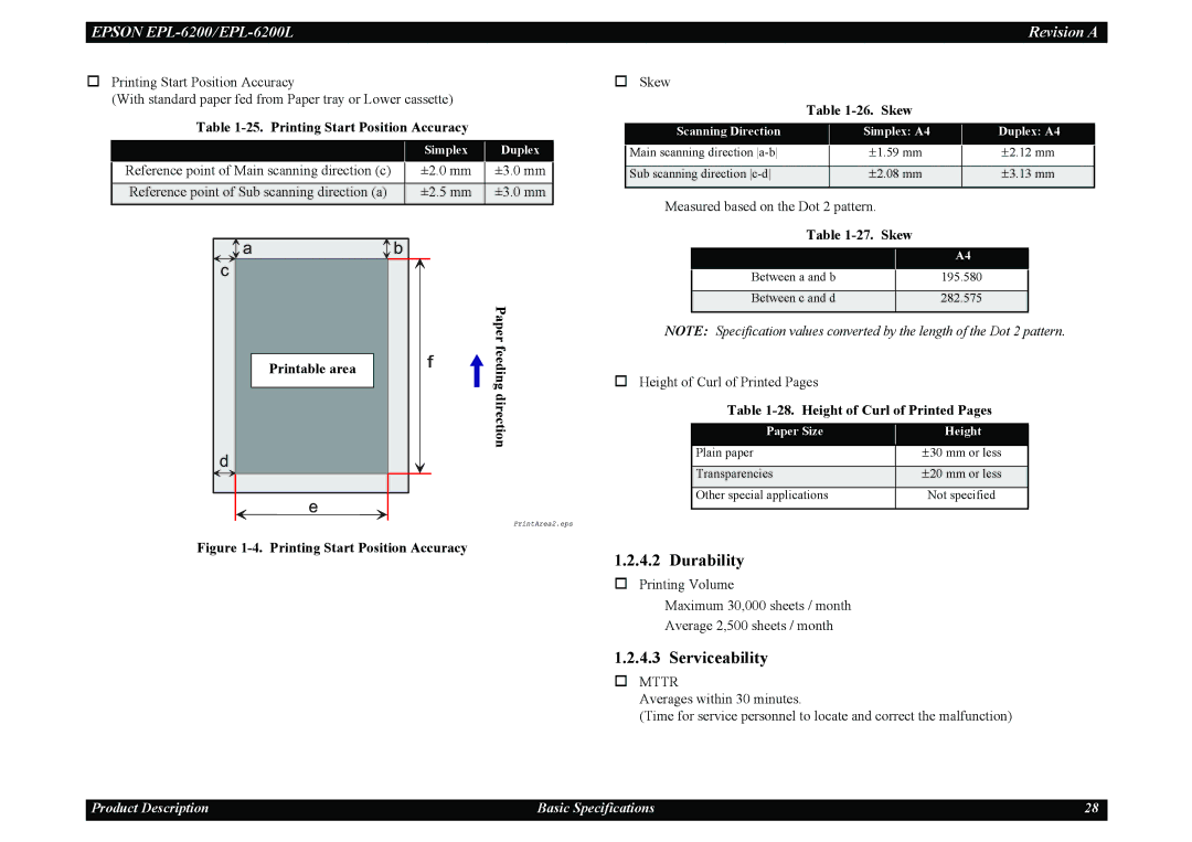 Epson EPL-6200L service manual Durability, Serviceability 