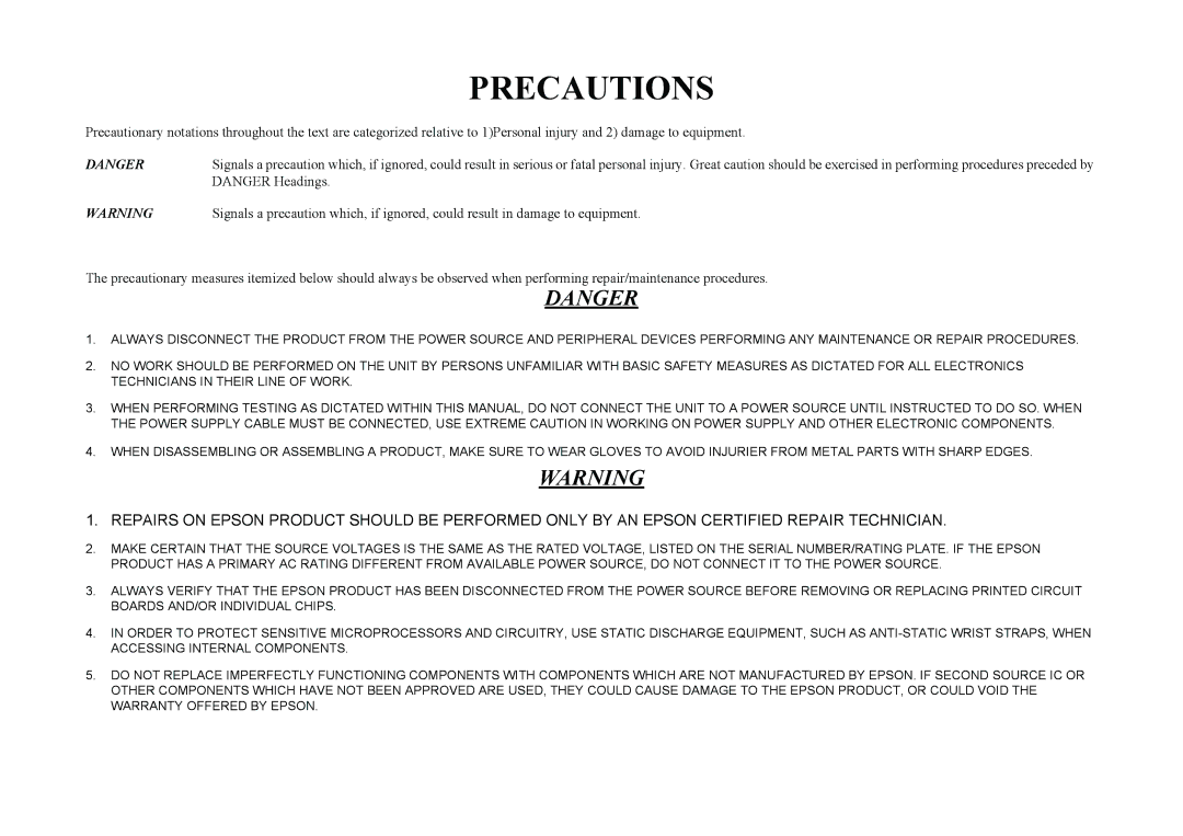 Epson EPL-6200L service manual Precautions 