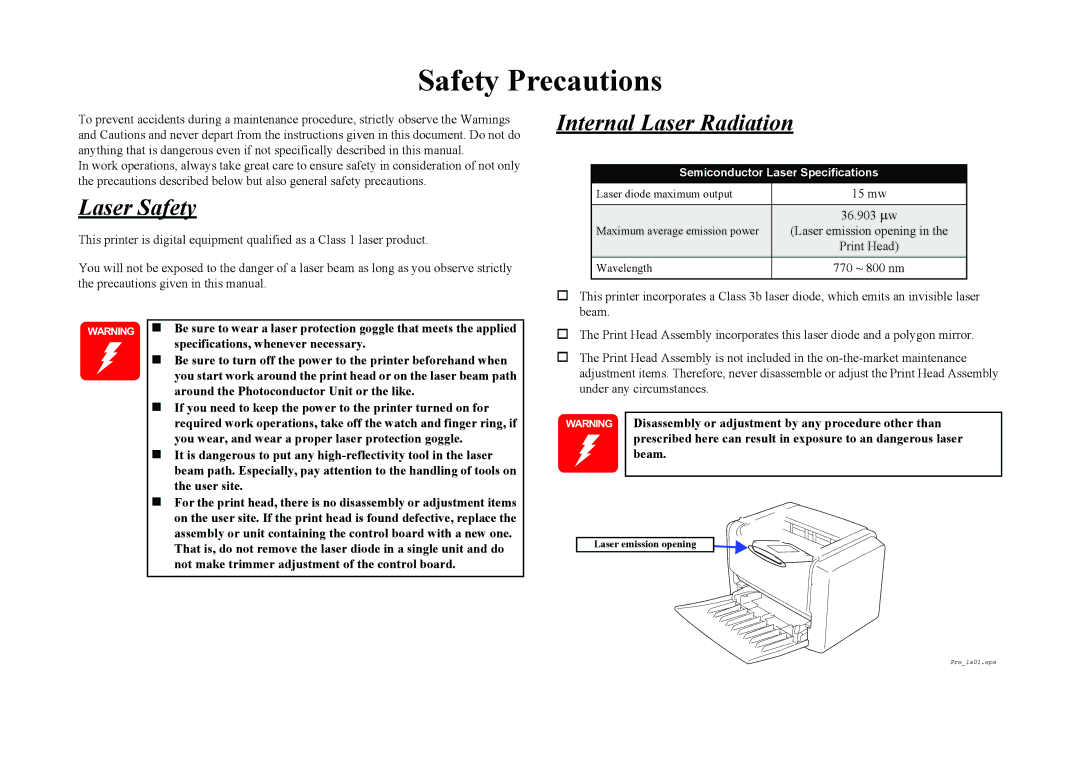 Epson EPL-6200L service manual Safety Precautions 