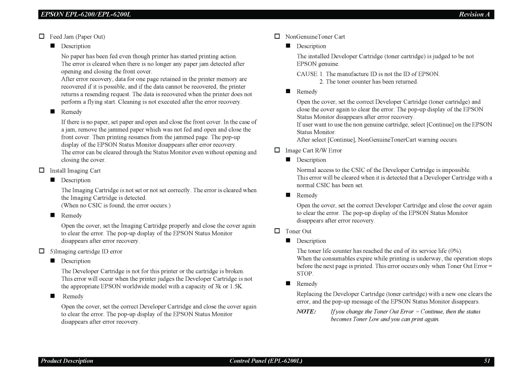 Epson service manual Epson EPL-6200/EPL-6200L Revision a 