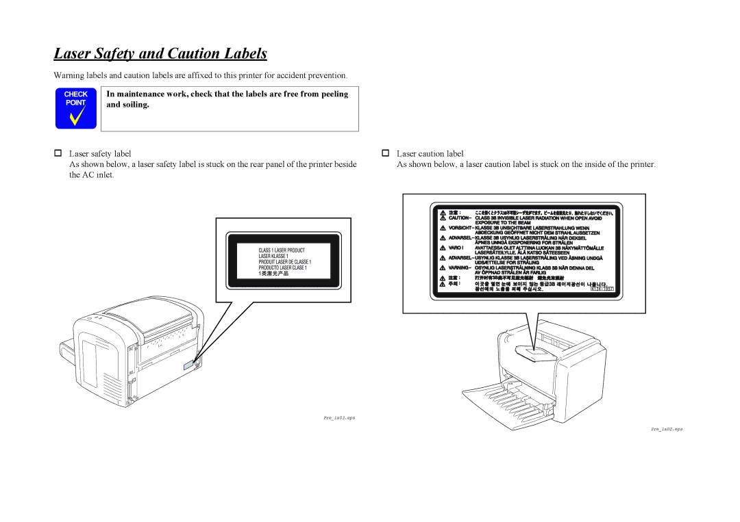 Epson EPL-6200L service manual Laser Safety and Caution Labels 