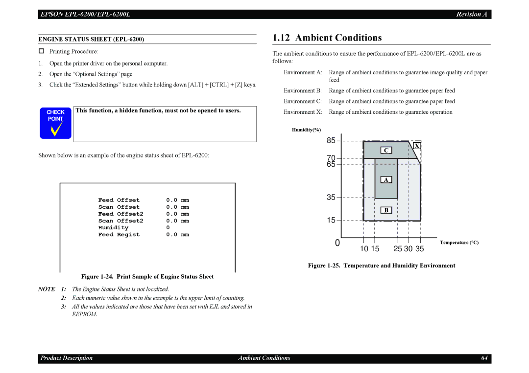 Epson EPL-6200L service manual Ambient Conditions, Engine Status Sheet EPL-6200 