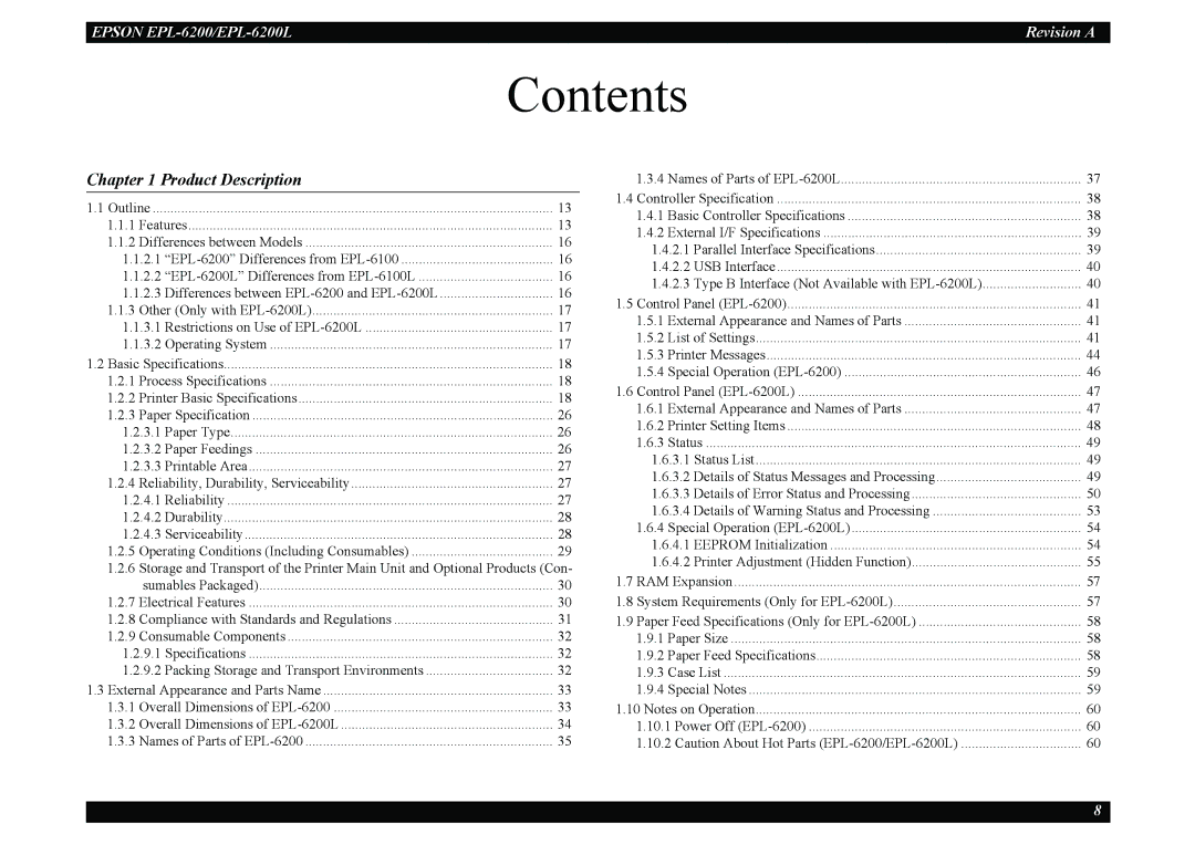 Epson EPL-6200L service manual Contents 