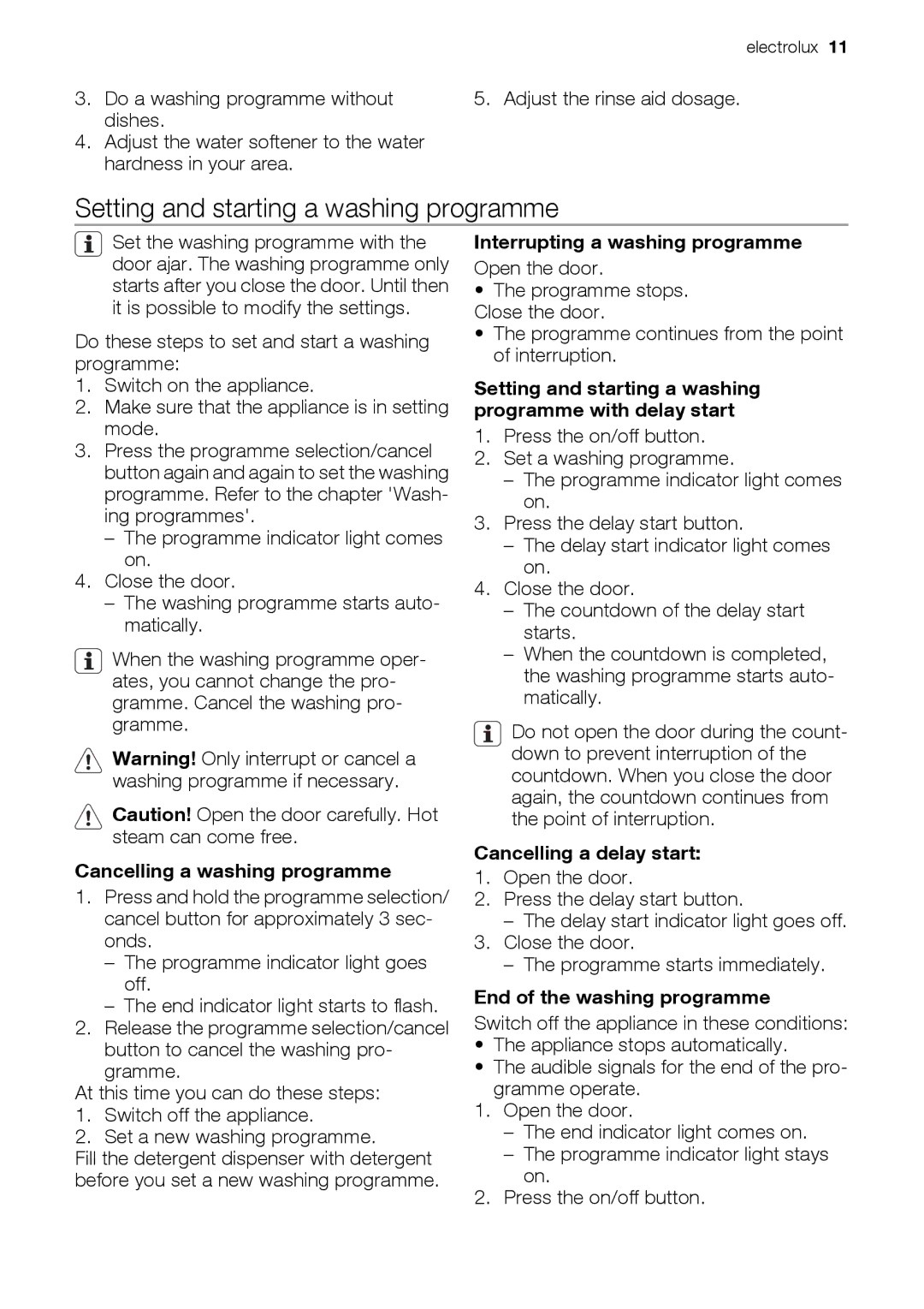 Epson ESL63010 user manual Setting and starting a washing programme 