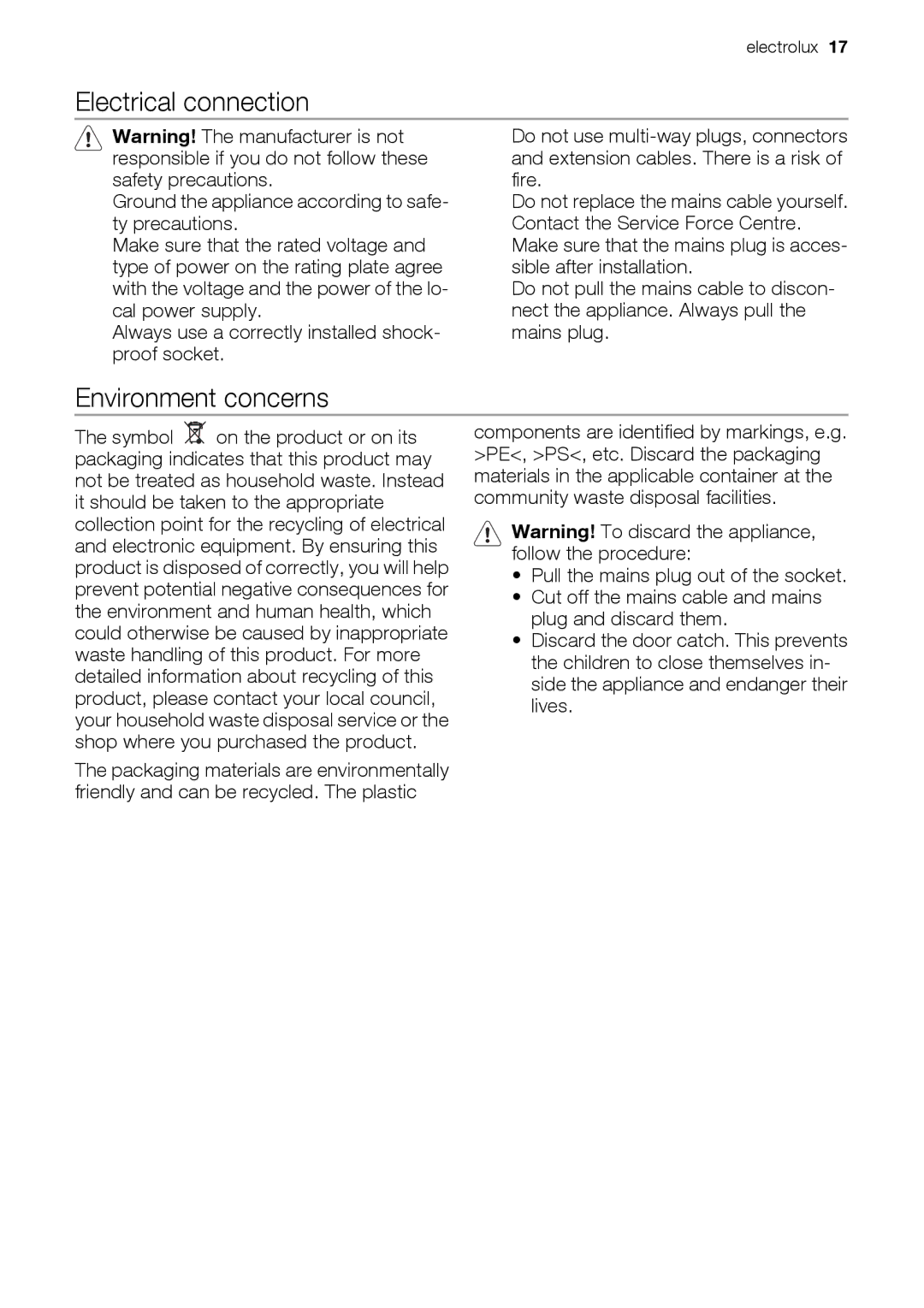 Epson ESL63010 user manual Electrical connection, Environment concerns 