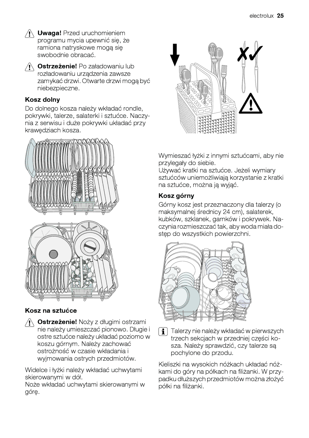 Epson ESL63010 user manual Kosz dolny, Kosz górny, Kosz na sztućce 