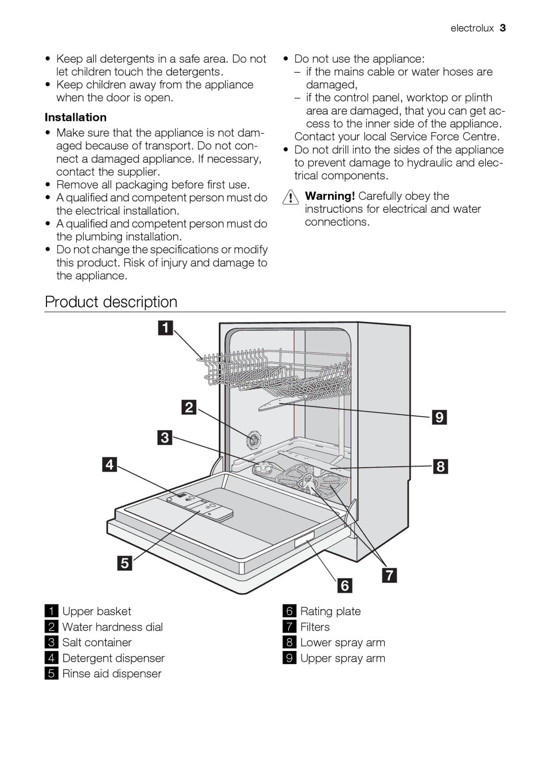 Epson ESL63010 user manual Product description, Installation, Rinse aid dispenser 