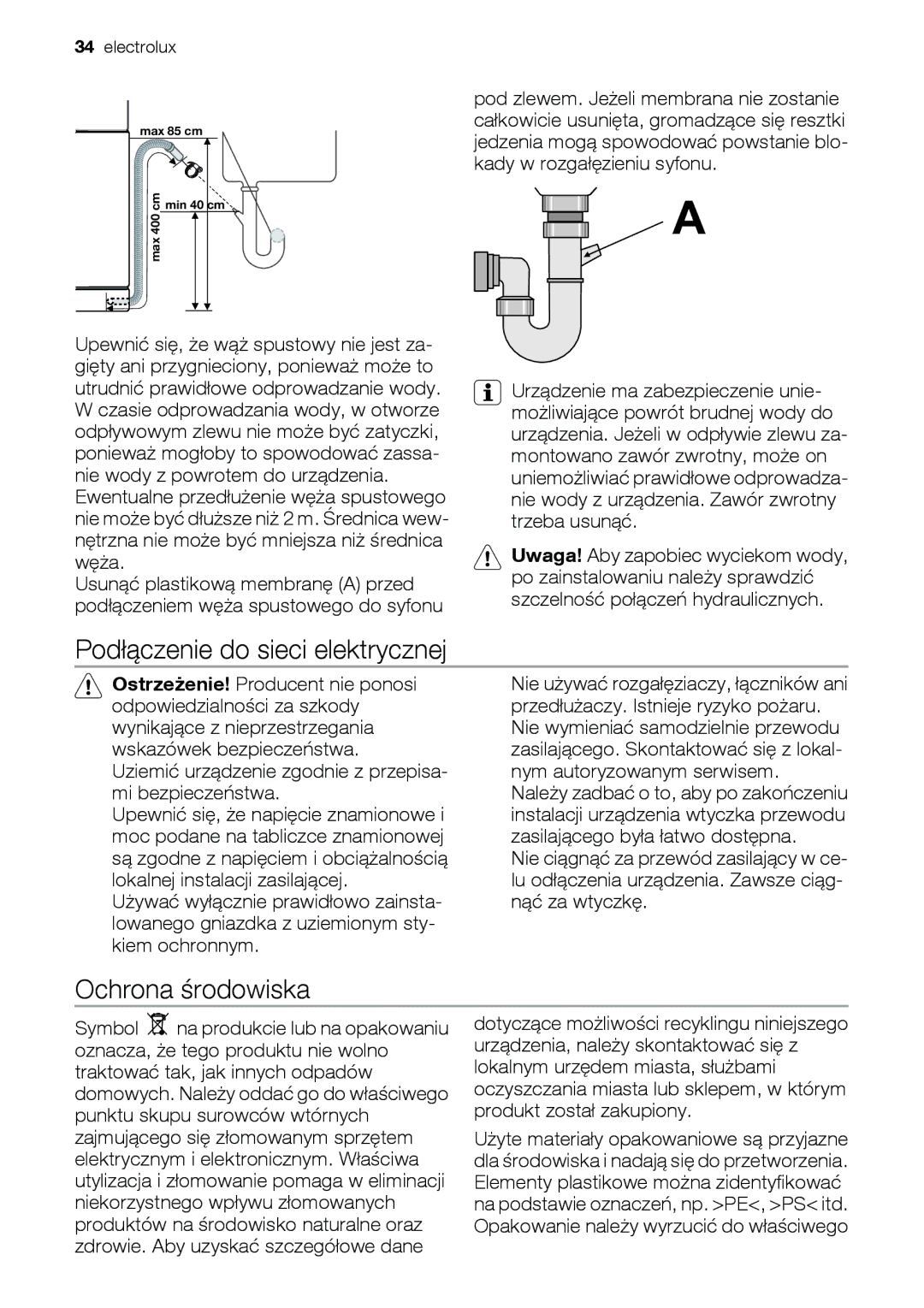 Epson ESL63010 user manual Podłączenie do sieci elektrycznej, Ochrona środowiska 