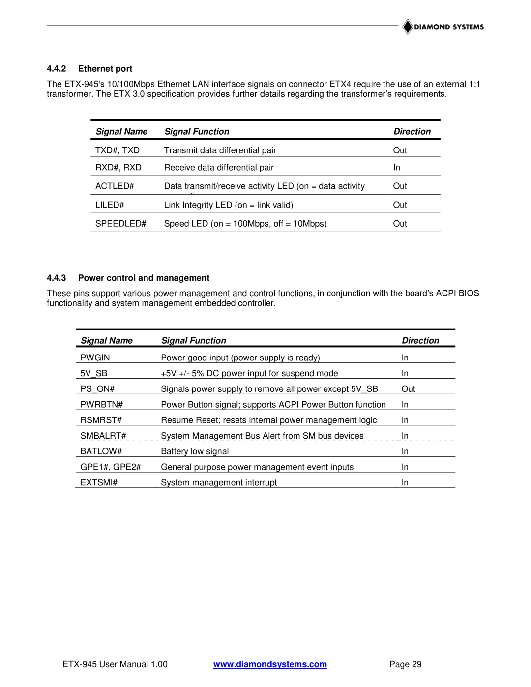 Epson ETX-945 user manual Ethernet port, Power control and management 