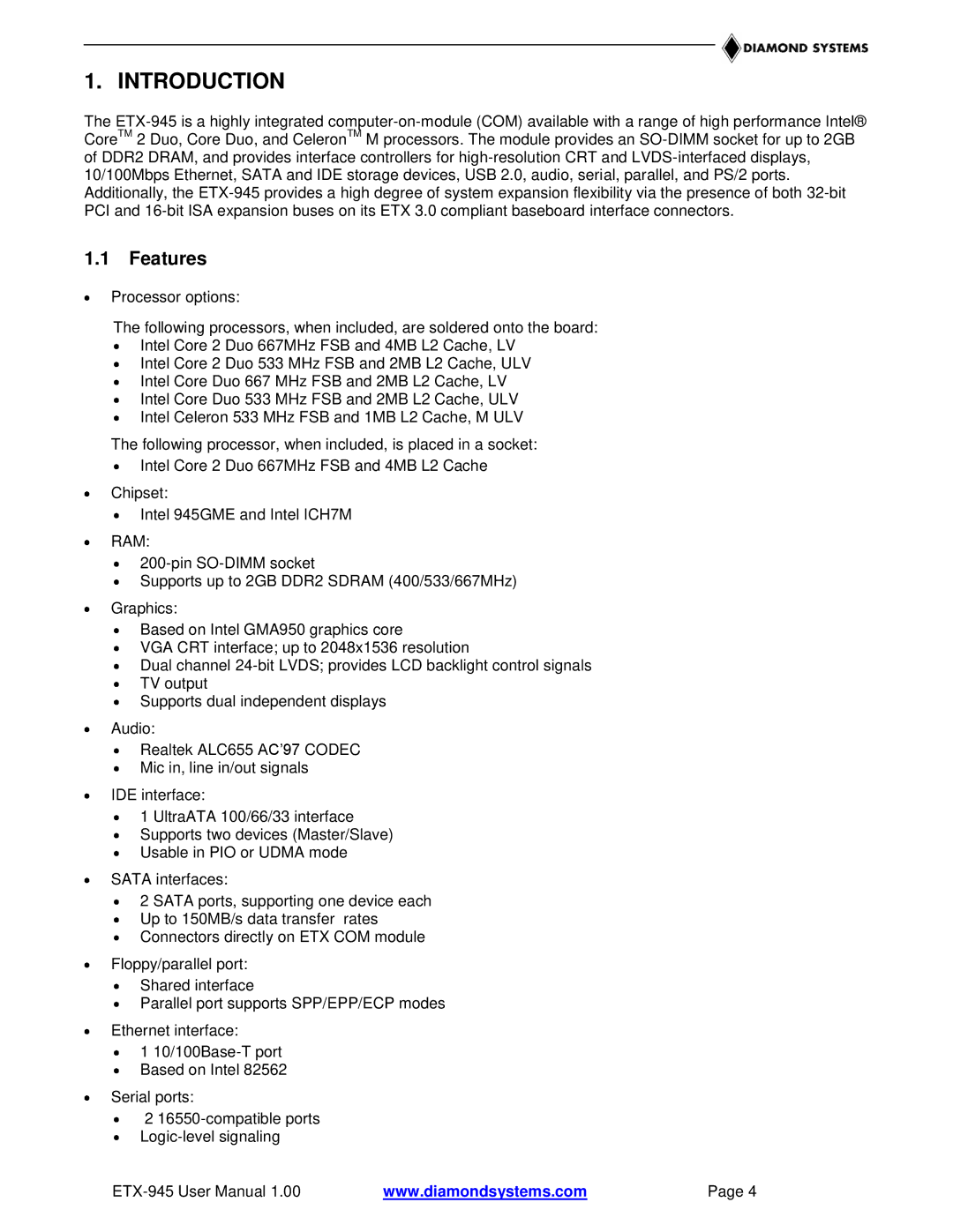 Epson ETX-945 user manual Introduction, Features, Ram 