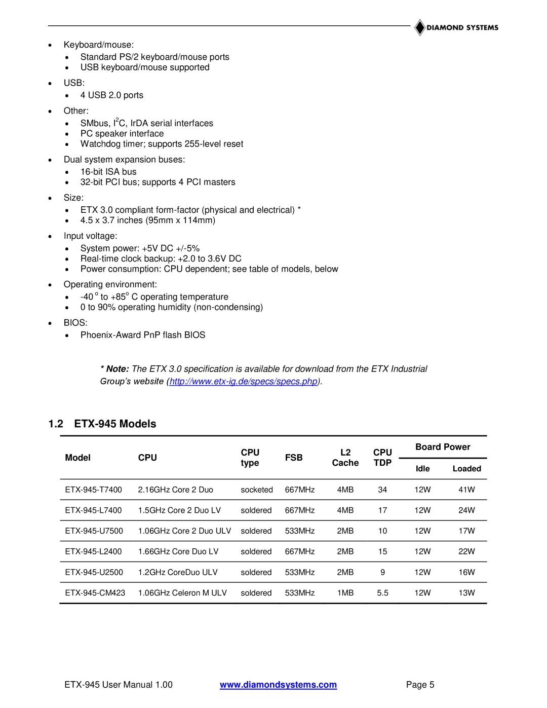 Epson user manual ETX-945 Models, Usb, Bios 