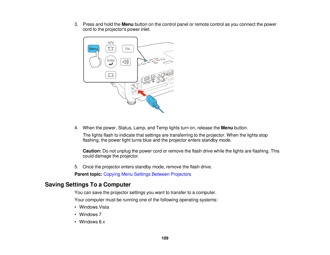 Epson EX7235 Pro, EX7230 Pro manual Saving Settings To a Computer 