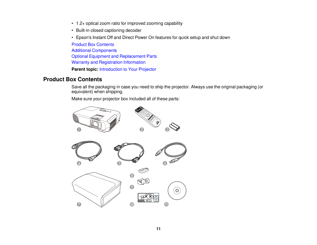 Epson EX7235 Pro, EX7230 Pro manual Product Box Contents 