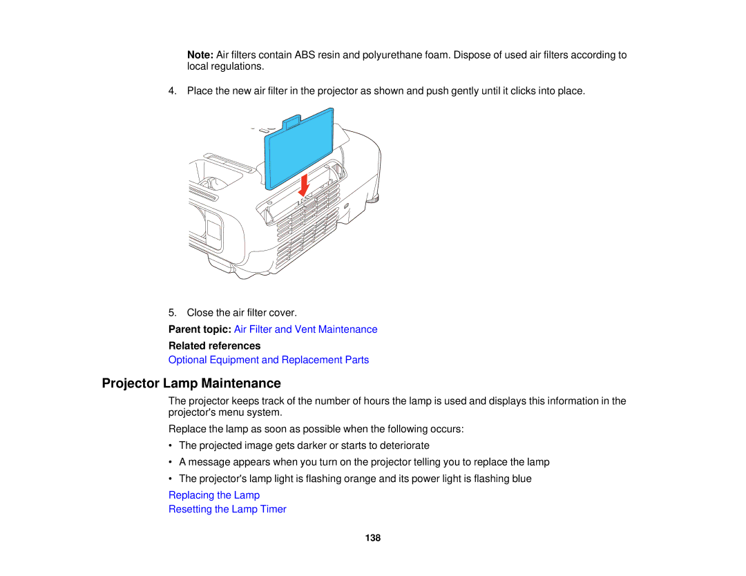 Epson EX7230 Pro, EX7235 Pro manual Projector Lamp Maintenance 