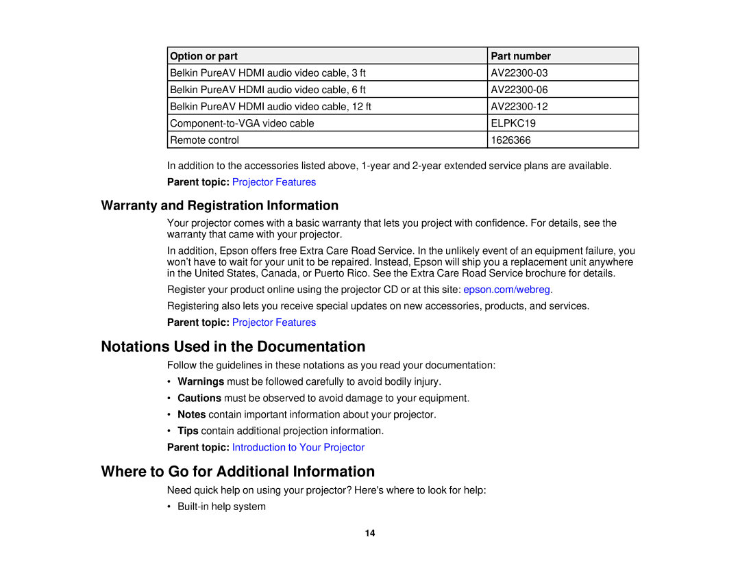 Epson EX7230 Pro, EX7235 Pro manual Notations Used in the Documentation, Where to Go for Additional Information 