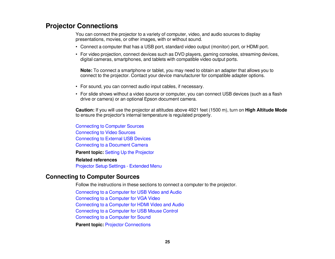 Epson EX7235 Pro, EX7230 Pro manual Projector Connections, Connecting to Computer Sources 