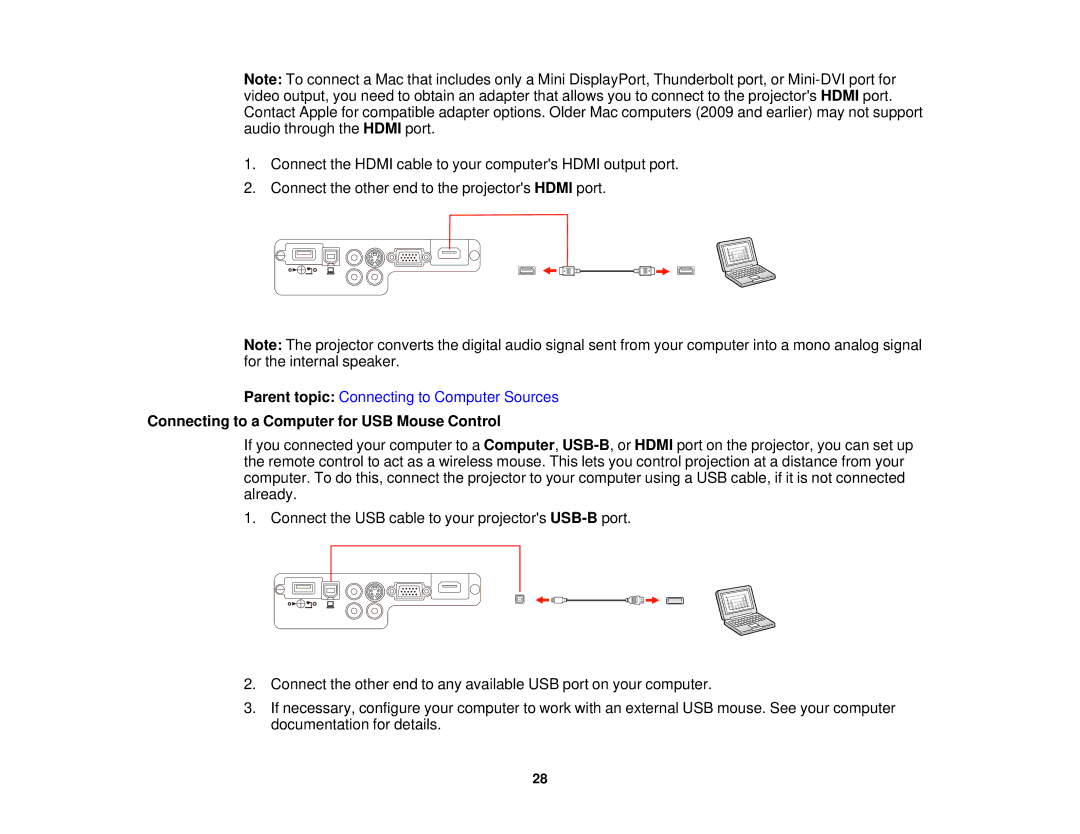 Epson EX7230 Pro, EX7235 Pro manual Connecting to a Computer for USB Mouse Control 