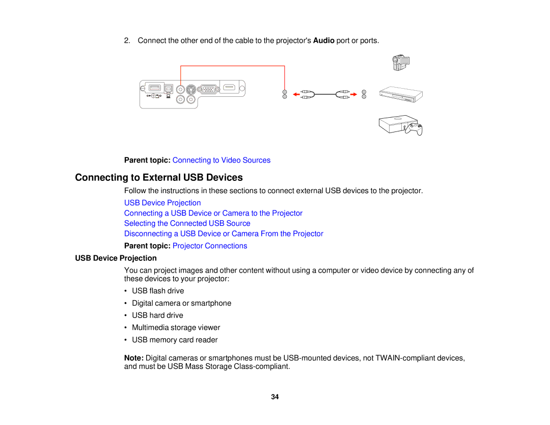 Epson EX7230 Pro, EX7235 Pro manual Connecting to External USB Devices, USB Device Projection 