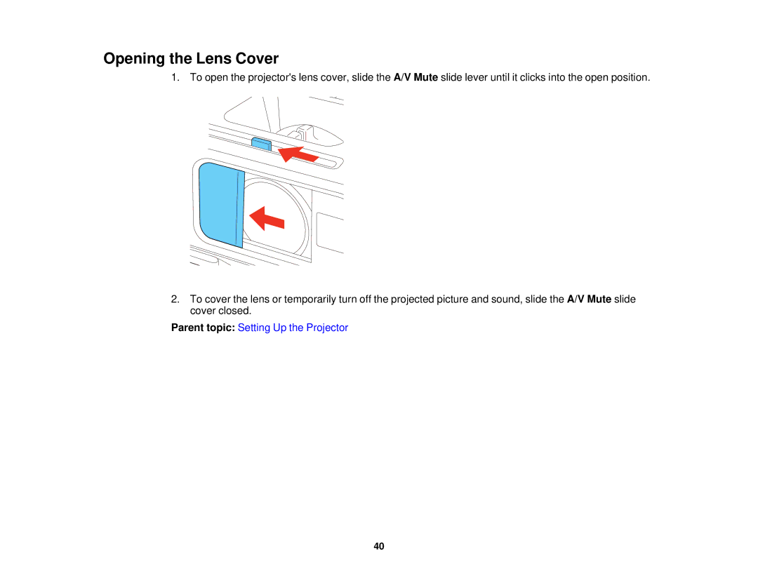 Epson EX7230 Pro, EX7235 Pro manual Opening the Lens Cover 