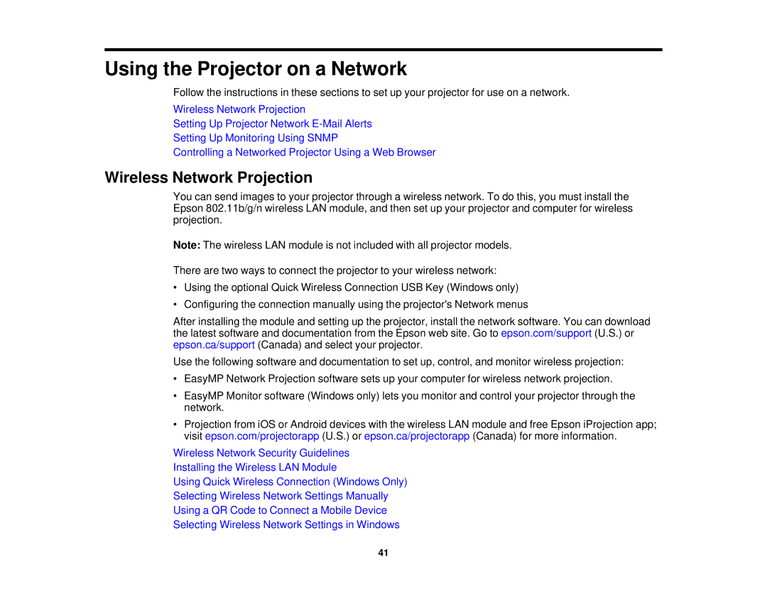 Epson EX7235 Pro, EX7230 Pro manual Using the Projector on a Network, Wireless Network Projection 