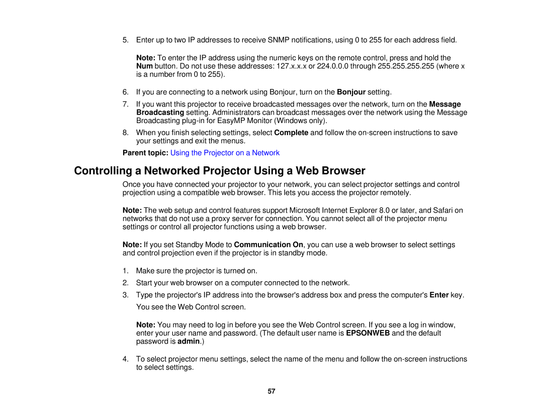 Epson EX7235 Pro, EX7230 Pro manual Controlling a Networked Projector Using a Web Browser 