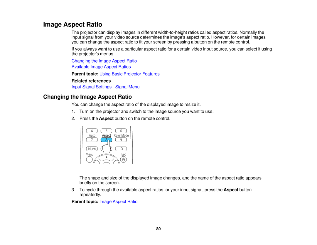 Epson EX7230 Pro, EX7235 Pro manual Changing the Image Aspect Ratio 