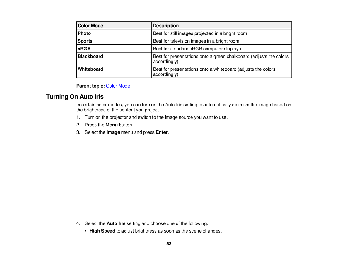 Epson EX7235 Pro, EX7230 Pro manual Turning On Auto Iris 