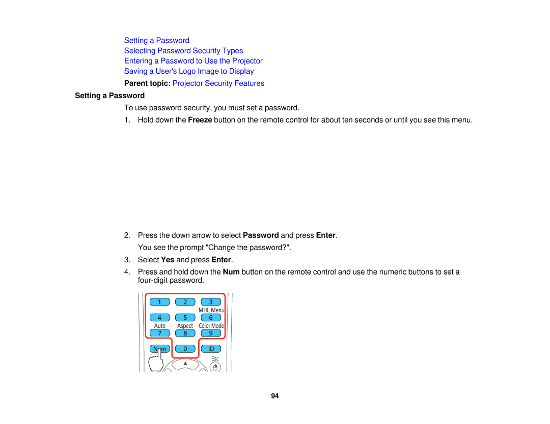 Epson EX7230 Pro, EX7235 Pro manual Setting a Password 