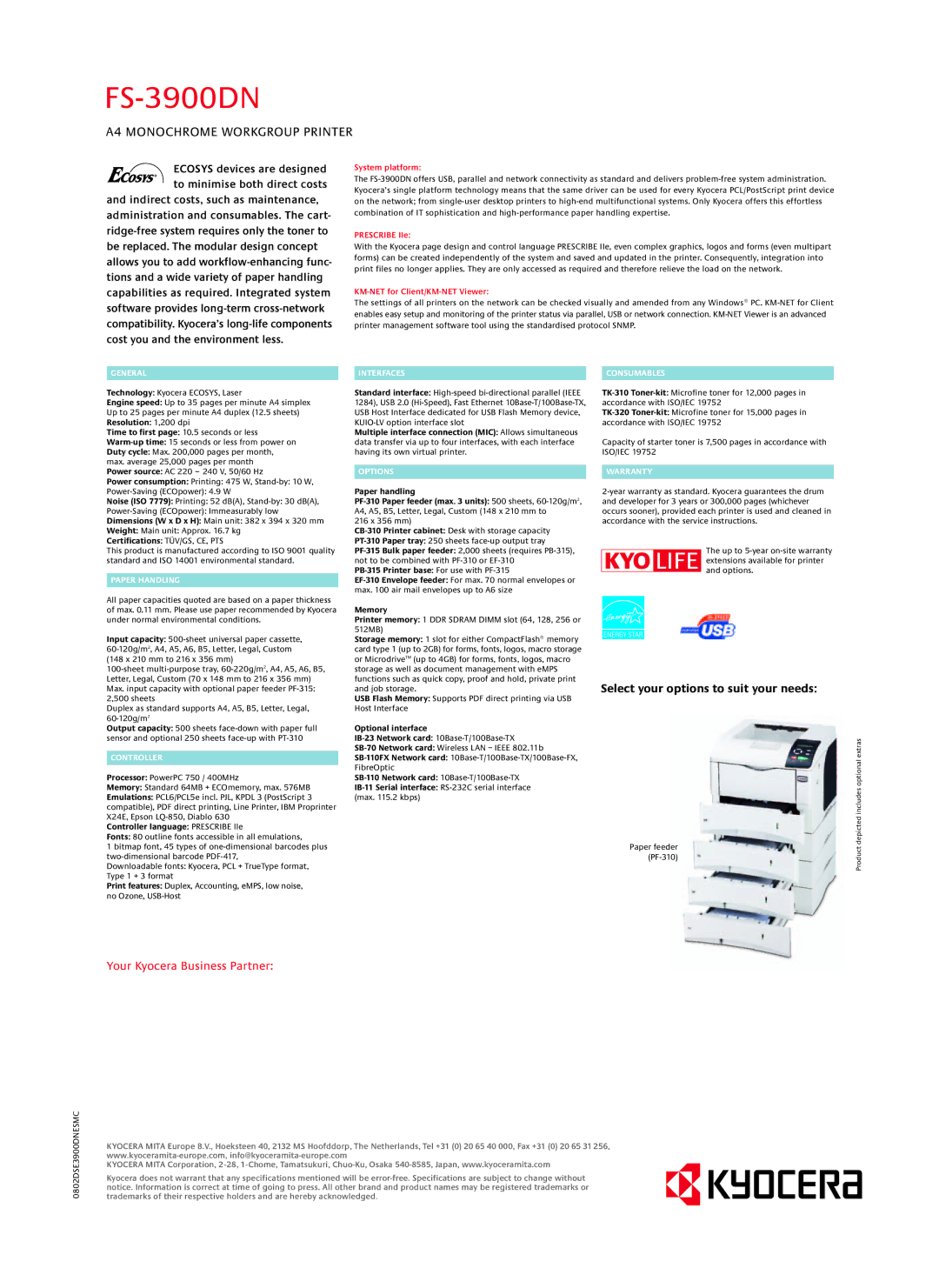 Epson FS-3900DN manual General Interfaces, Paper Handling, Controller, Options, Warranty 