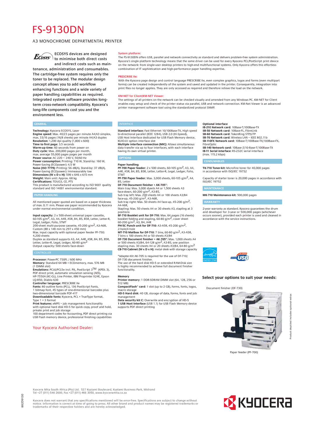 Epson FS-9130DN manual General, Paper Handling, Options, Consumables, Maintenance, Warranty 