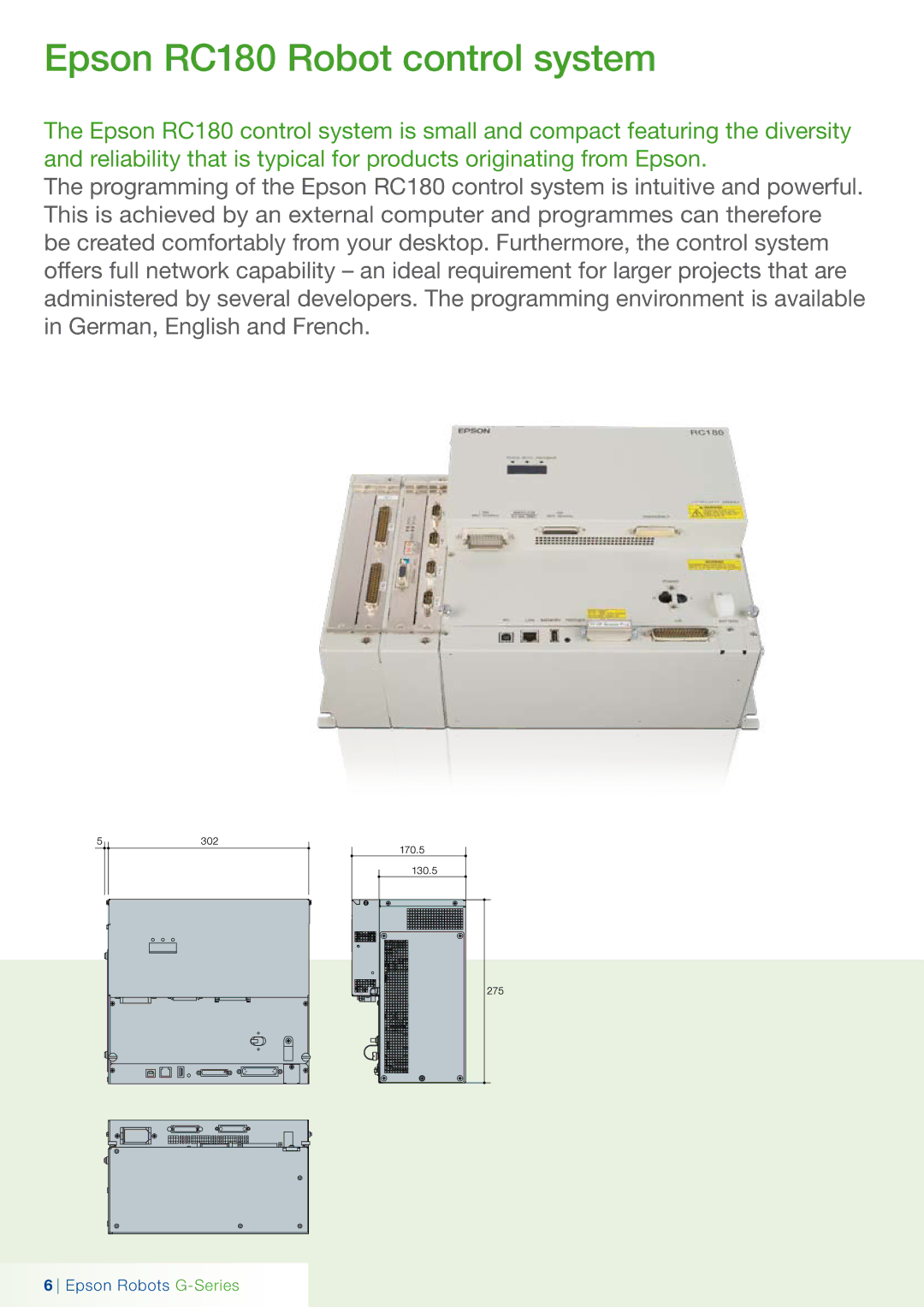 Epson G-Series manual Epson RC180 Robot control system 