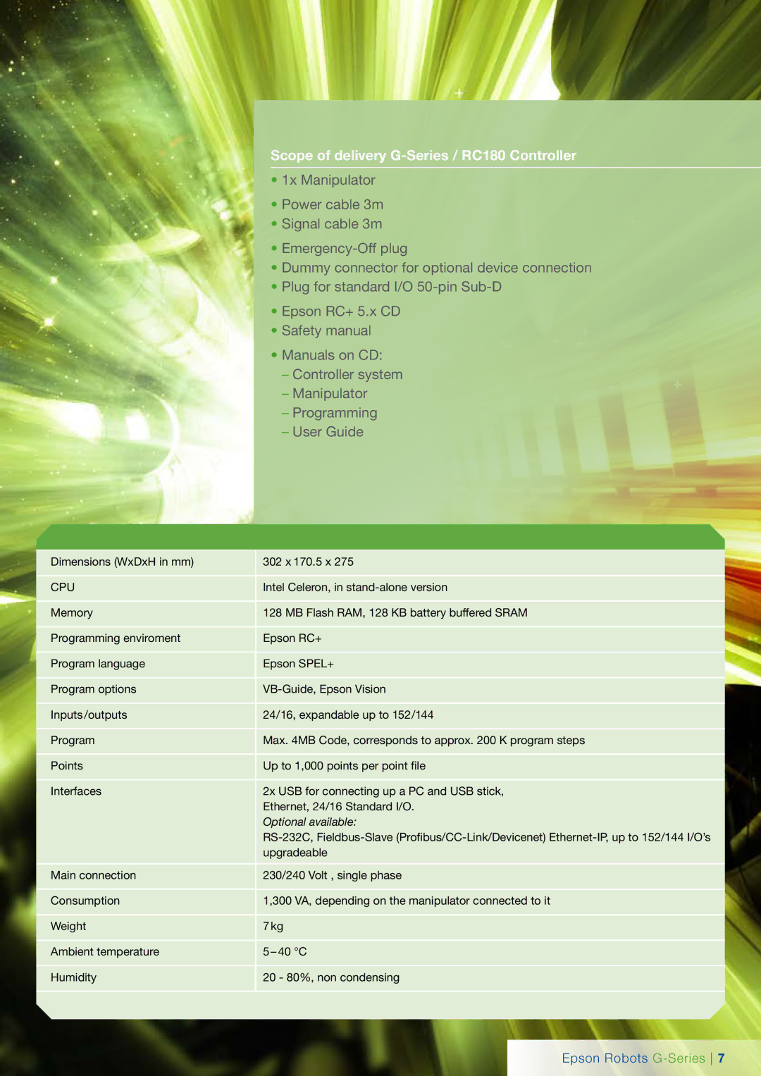 Epson manual Scope of delivery G-Series / RC180 Controller 