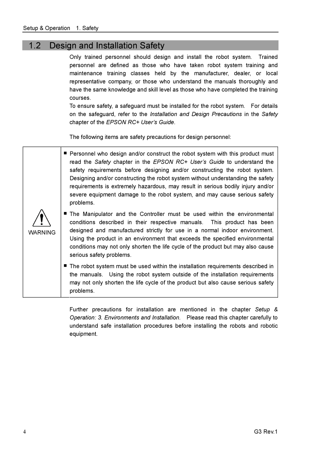 Epson G3 Series manual Design and Installation Safety 