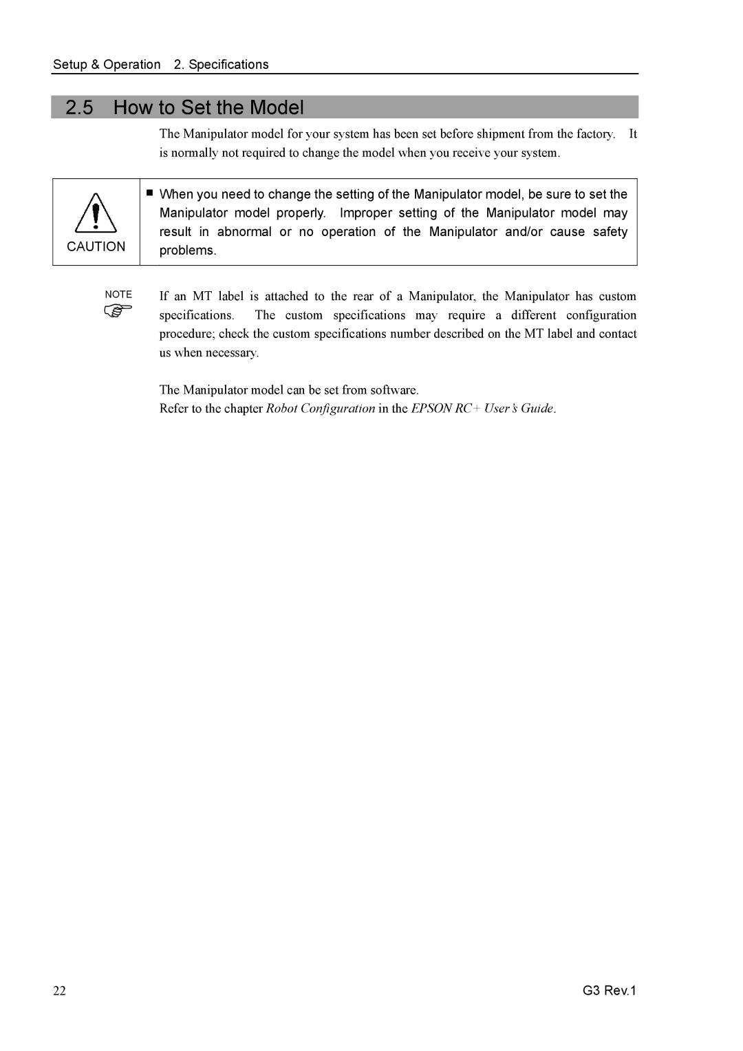 Epson G3 Series manual How to Set the Model 