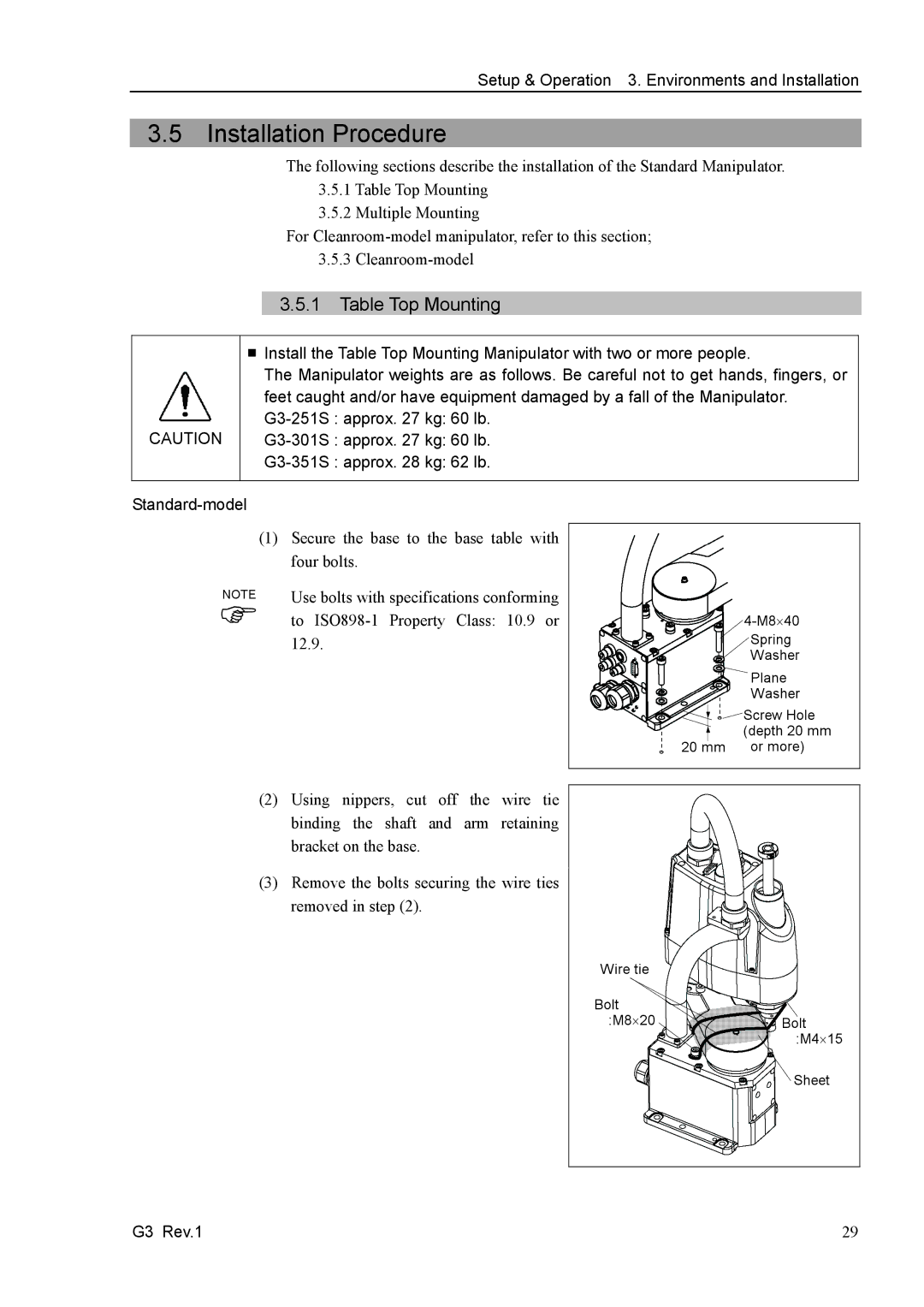 Epson G3 Series manual Installation Procedure, Table Top Mounting 