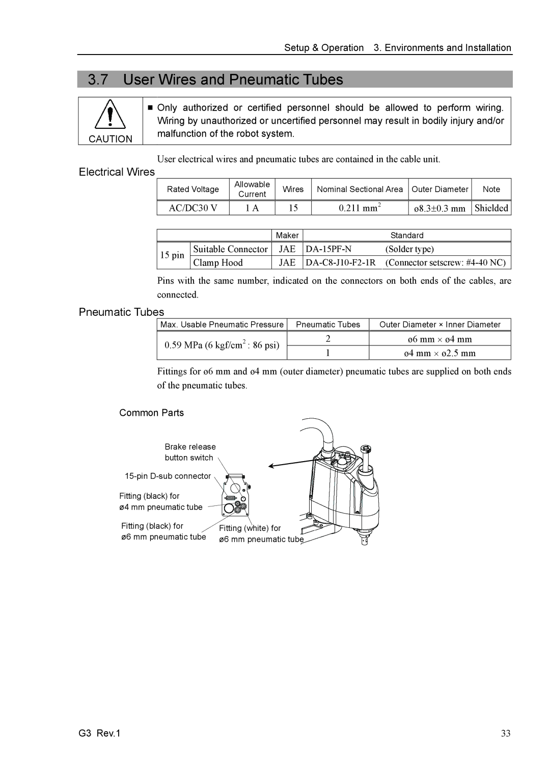 Epson G3 Series manual User Wires and Pneumatic Tubes, Electrical Wires, Malfunction of the robot system, Common Parts 