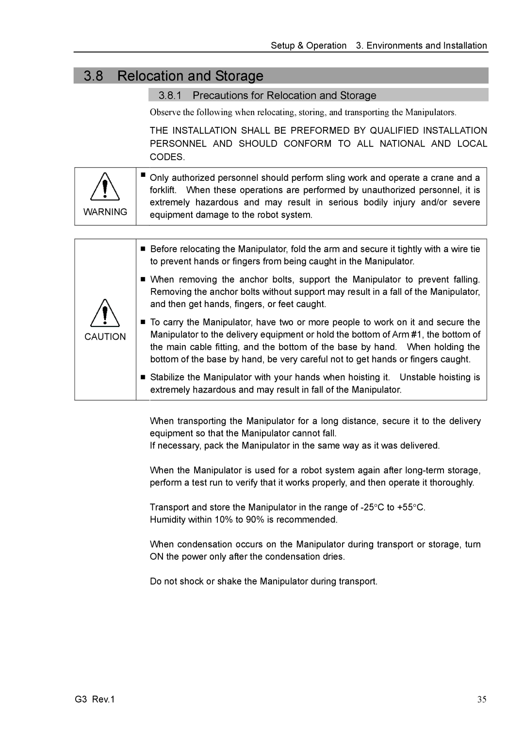 Epson G3 Series manual Precautions for Relocation and Storage 