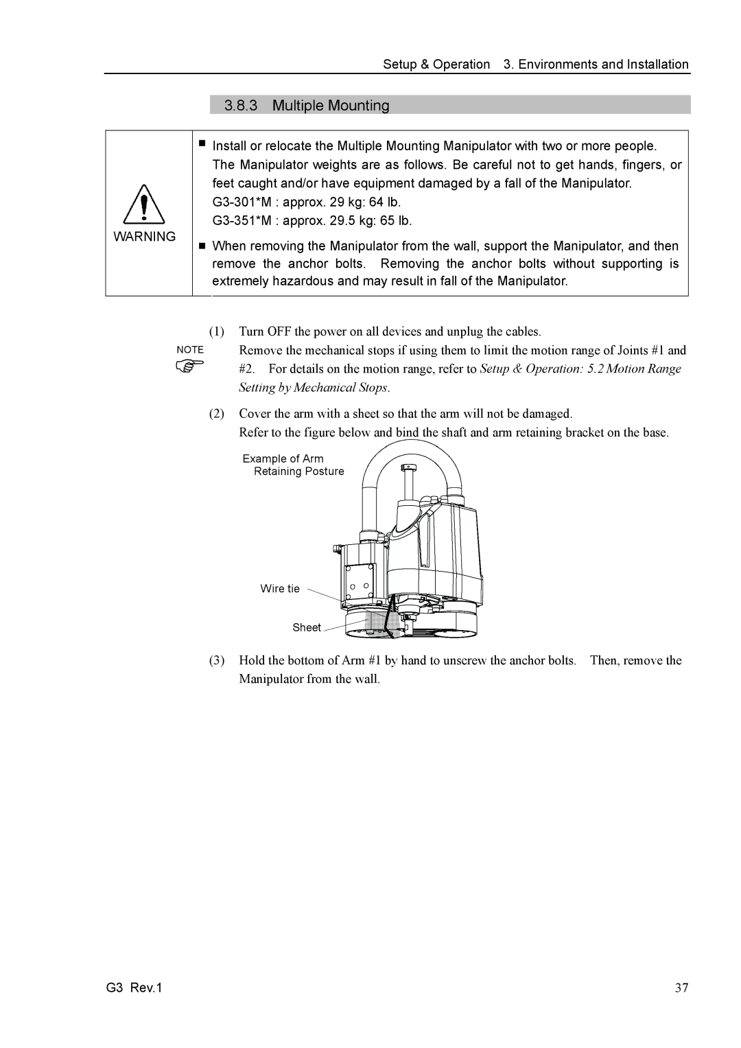 Epson G3 Series manual Example of Arm Retaining Posture Wire tie Sheet 