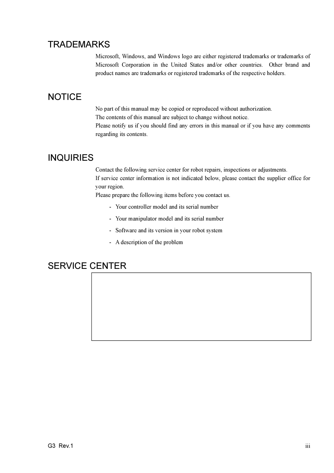 Epson G3 Series manual Service Center 