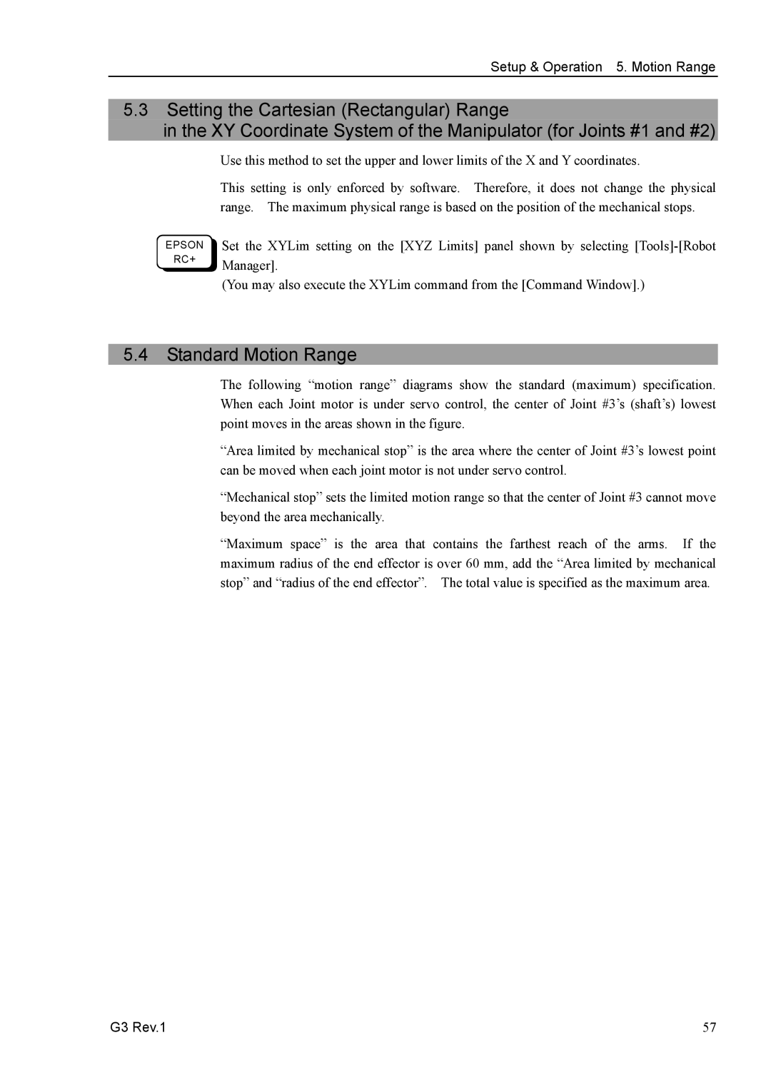 Epson G3 Series manual Standard Motion Range 