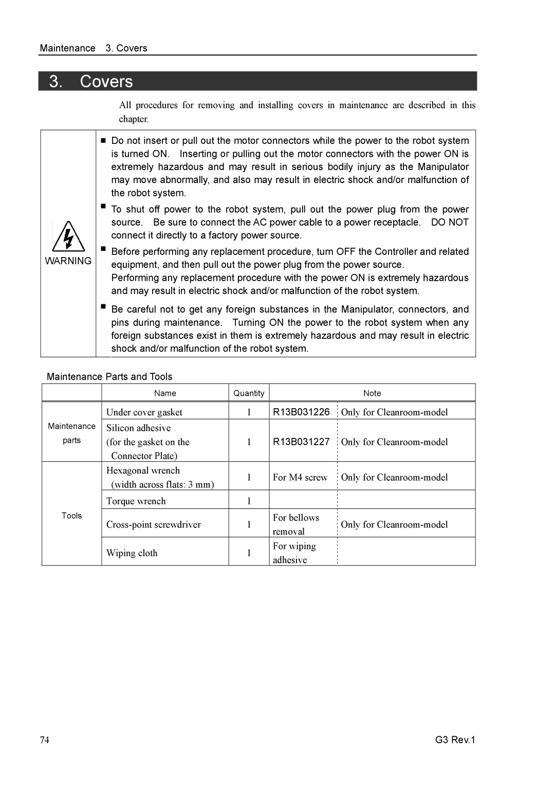 Epson G3 Series manual Maintenance 3. Covers, R13B031226, R13B031227 